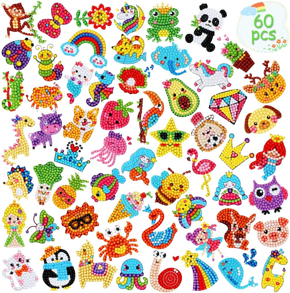 60pcs 5D Diamond Art Stickers Arts and Crafts Kits for Kids Ages 4-8