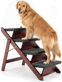 MEWANG Wooden Pet Stairs - 2 Step Foldable Ramp for Senior Dogs & Cats – Essentials for Dogs - 4 Steps – For Standard & High Beds (23–31 in) / 4 / 31.5" L x 17.2" W x 25.0" H