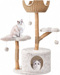 Easyego Modern Cat Tree, 26.3" Aesthetic Wood Cat Tree Tower for Small Cats – Essentials for Cats - Bullet Gray / 43.3''