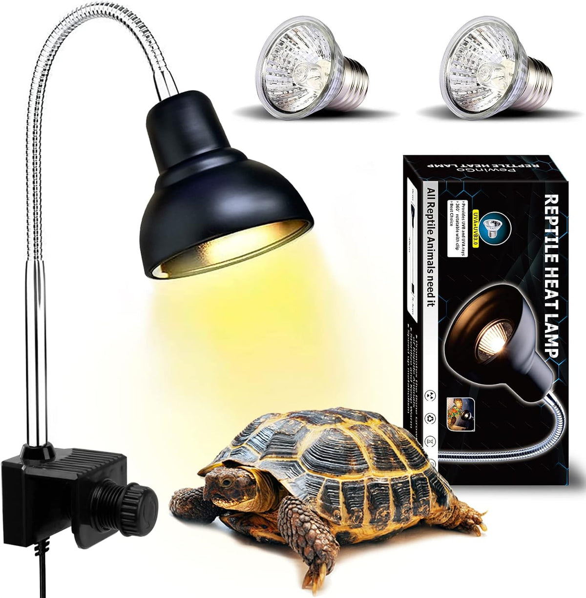 Reptile Heat Lamp, UVA UVB Light for Aquarium Turtle Tank - Lamp Holder A+2 Bulbs