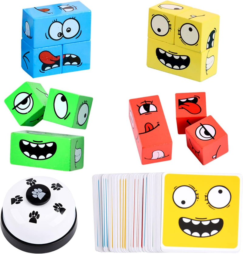 Wooden Face Changing Magic Cube Game with Bell