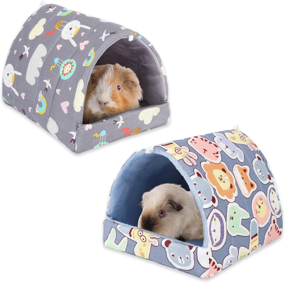 UPINS 2 Pack Guinea Pig Hideout, Washable Small Animal House Bed – Daily Care for Small Pets - 9.84 x 9.84 inch / Grey Dark Blue