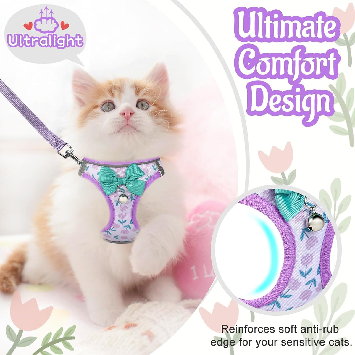 Cat Harness and Leash Escape Proof for Walking - XXS-Chest(8.7"-10.2") / Purple - image 2