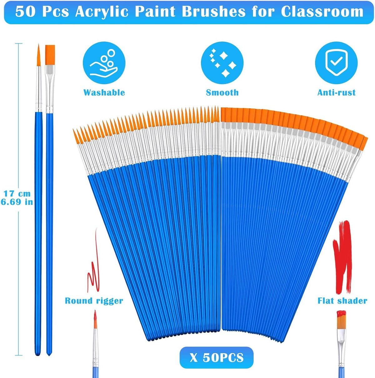 50 Pcs Flat Paint Brushes for Touch Up - Bulk paint brushes / 50 Count - image 4