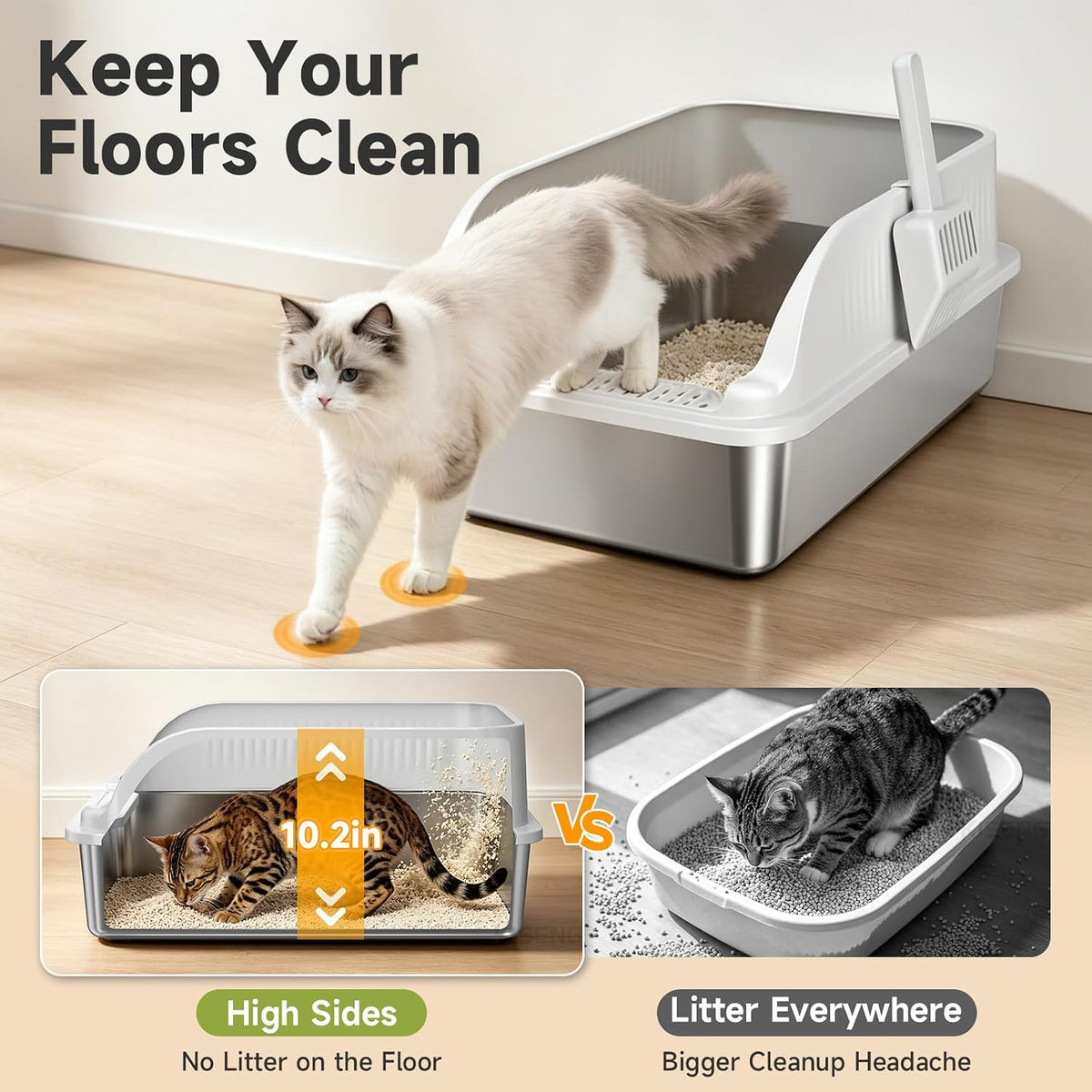 Stainless Steel Cat Litter Box with Lid - Pale Gray / XL / 1 - image 4