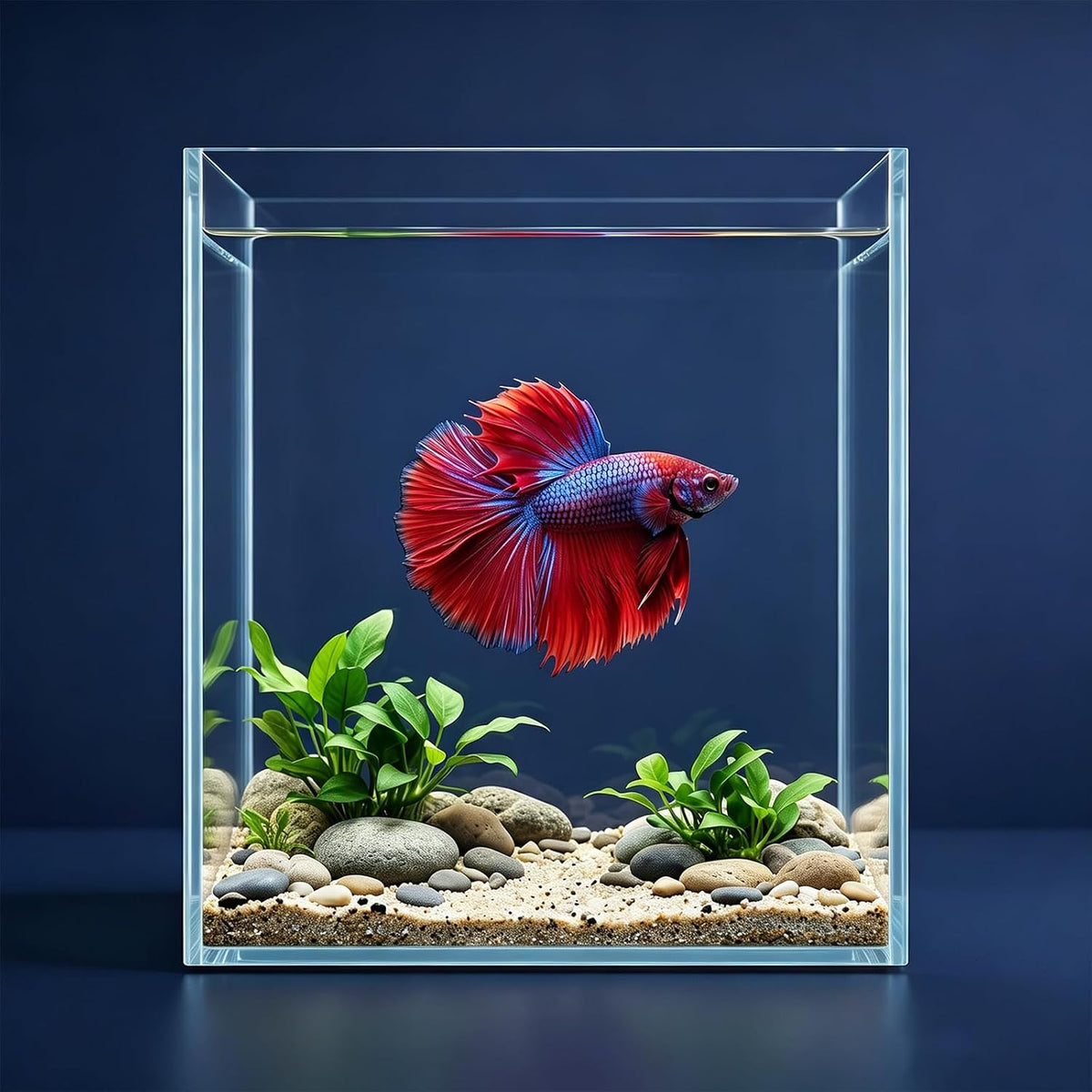 2 Gallon Glass Fish Bowl with Decor - 2 gal square