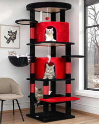Globlazer Corner Stable Cat Tree Tower with Scratching Post, C51 - 66inch / Red Black