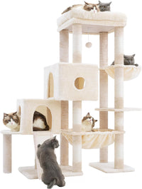 Hey-brother Cat Tree Tower with 3 Condos - 50 inches / Beige