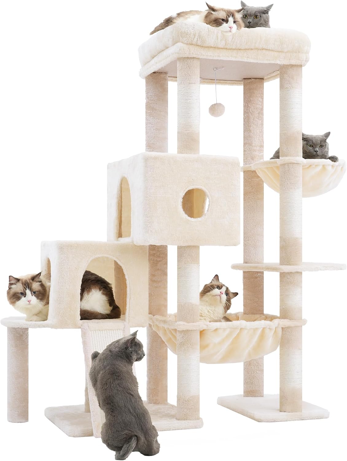 Hey-brother Cat Tree Tower with 3 Condos - 50 inches / Beige