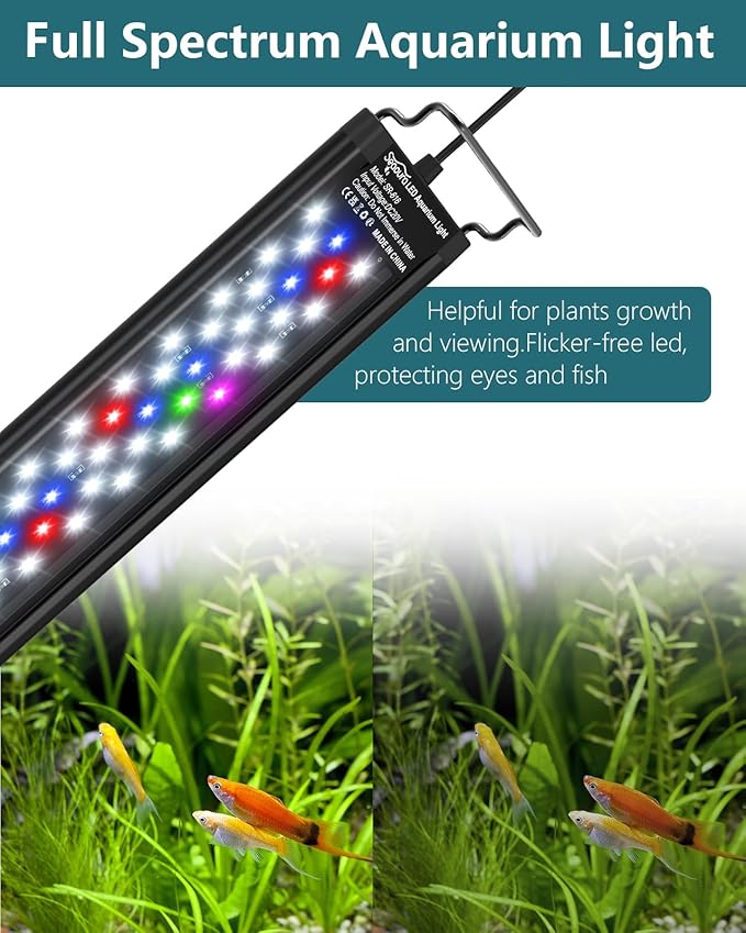 Led Aquarium Light for Plants-Full Spectrum Fish Tank Light with Timer Auto On/Off, 24-30 Inch, Adjustable Brightness, White Blue Red Green Pink LEDs with Extendable Brackets for Freshwater