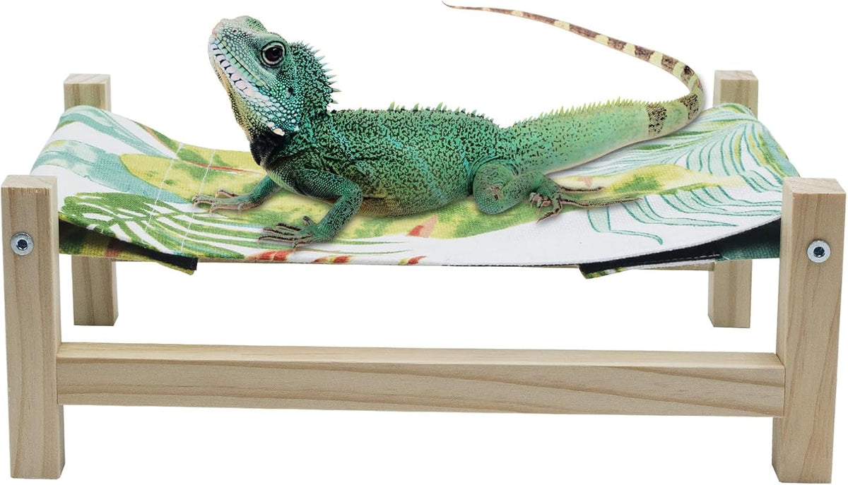 Bearded Dragon Bed, Wooden Reptile Sleeping Hammock - Large / Green 2