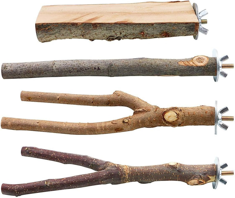 4 Pack Natural Wood Bird Perch Set for Parakeet Cage – Essentials for Birds - 4 Pcs - Classic Wood Set (For Small/Medium Birds)