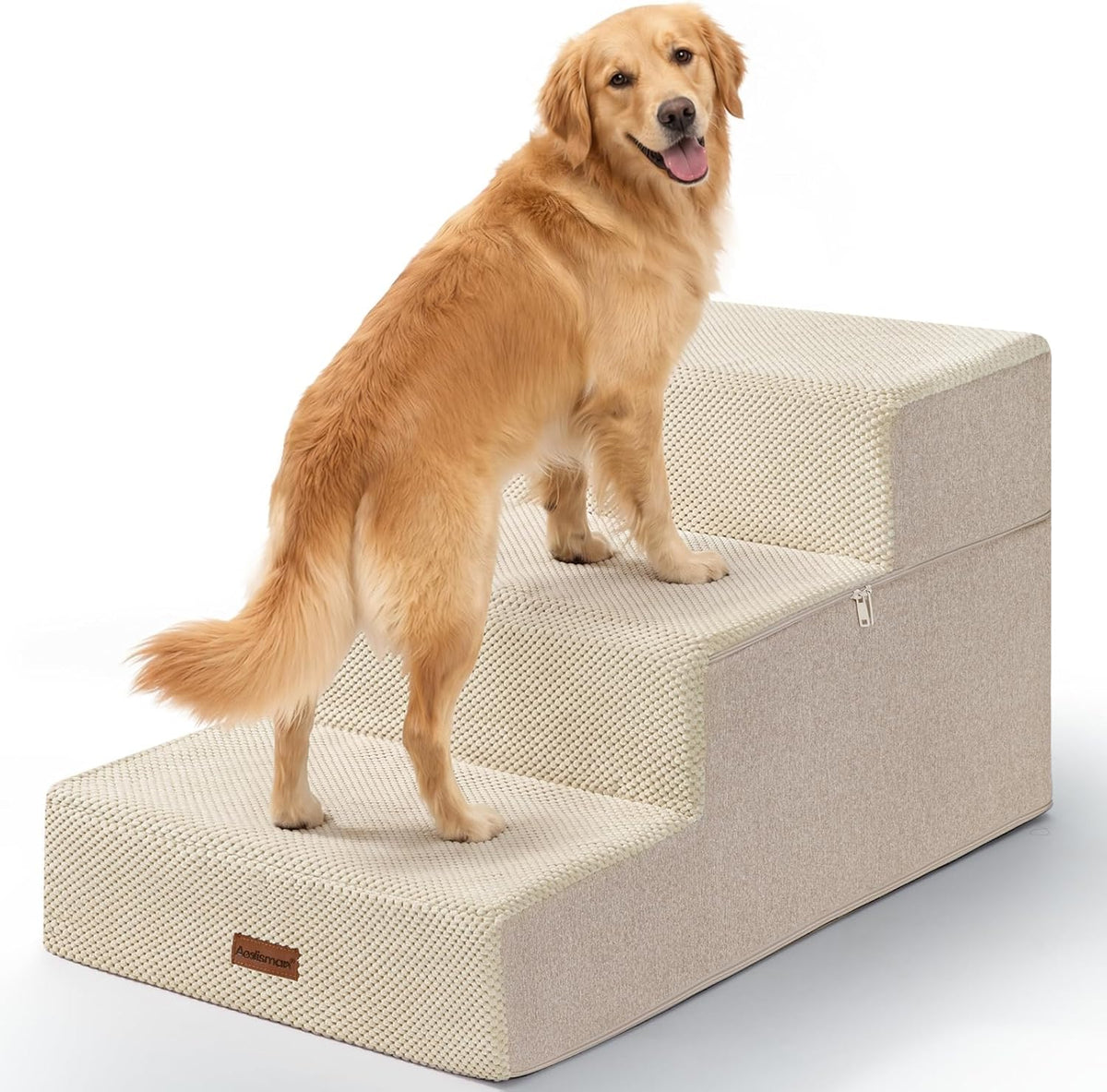 Dog Stairs for Large Dogs 18" H - Beige / 3-Step 18" H