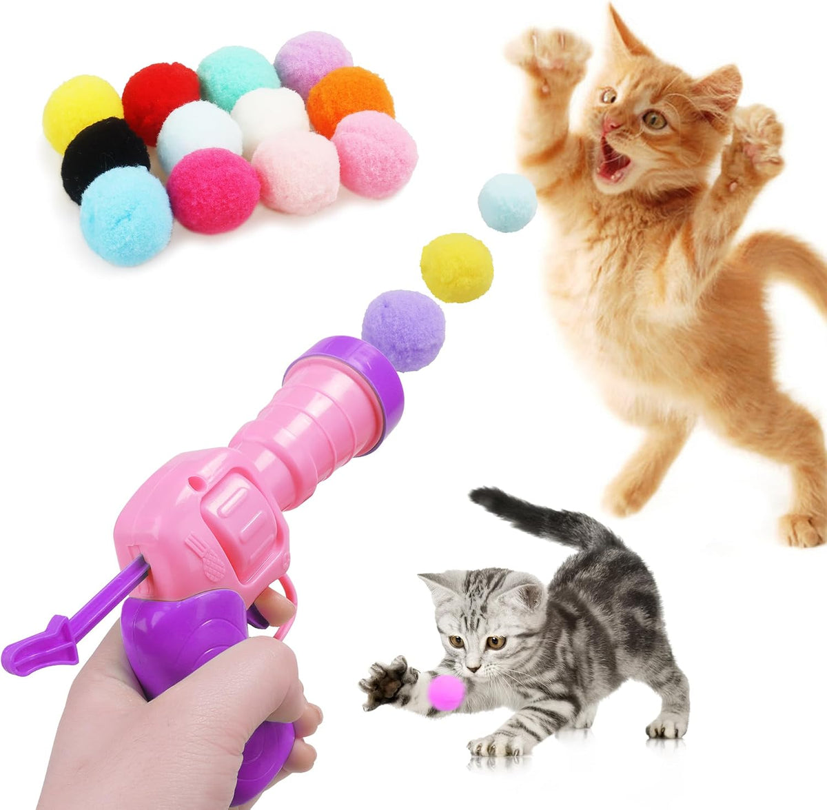 Mewlmart Interactive Cat Toys for Indoor Cats Pink Cat Pom Pom Balls - Pink 30 balls