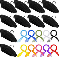 Laumoi felt French berets and polyester painter scarves in assorted colors