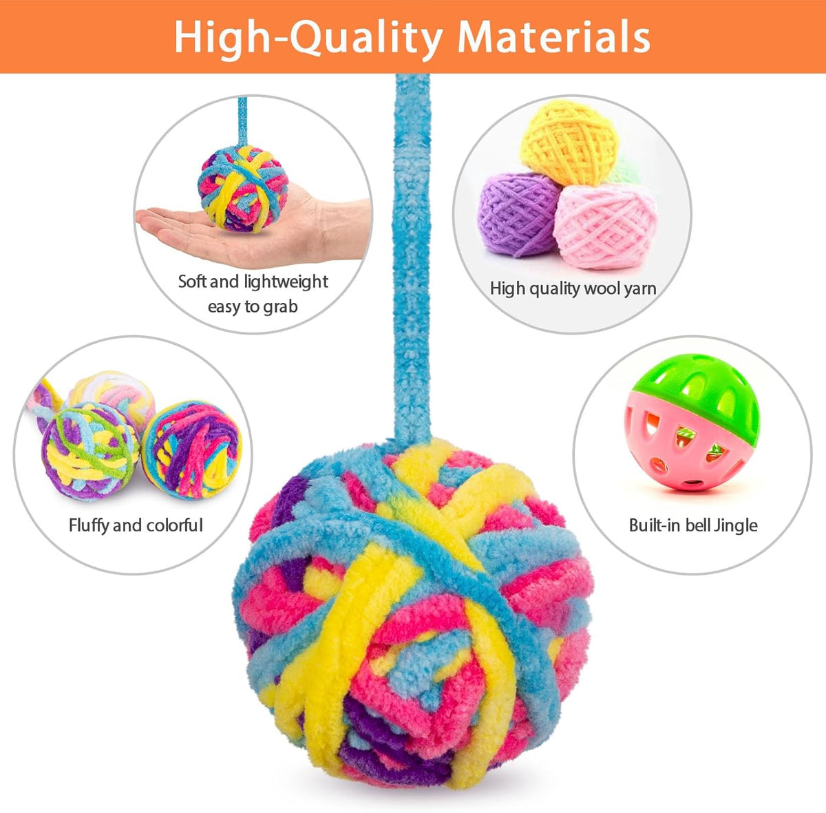Cat Toys Balls, Wool Yarn Cat Ball with Bell Inside - 1.6 Inches - image 3