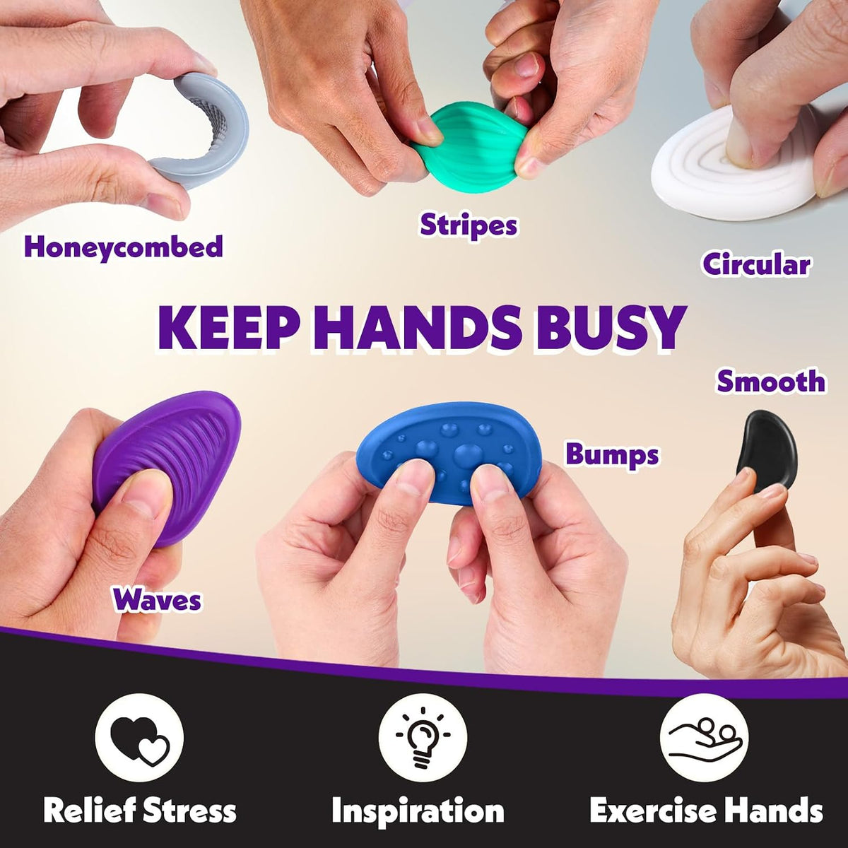 Fidget Toys Adults Sensory Stone: 6 Pack Textured Worry Stone - 24pcs - image 2