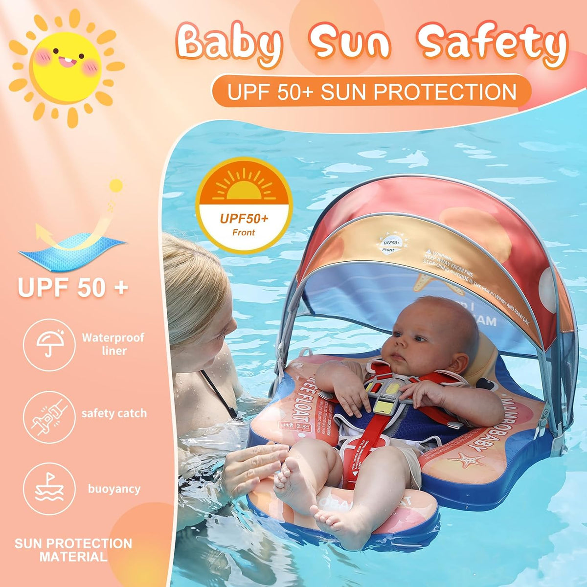 Baby Floats for Pool with Canopy Removable Sun Protection Canopy - New starfish - image 3