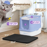 Fully Enclosed Cat Litter Box w/Lid, Scoop, Cat Mat & Odor Fitter, Large Plastic Cat Toilet with Double Door, Anti-Splashing Cat Litter Box with Lockable Front Door, Blue