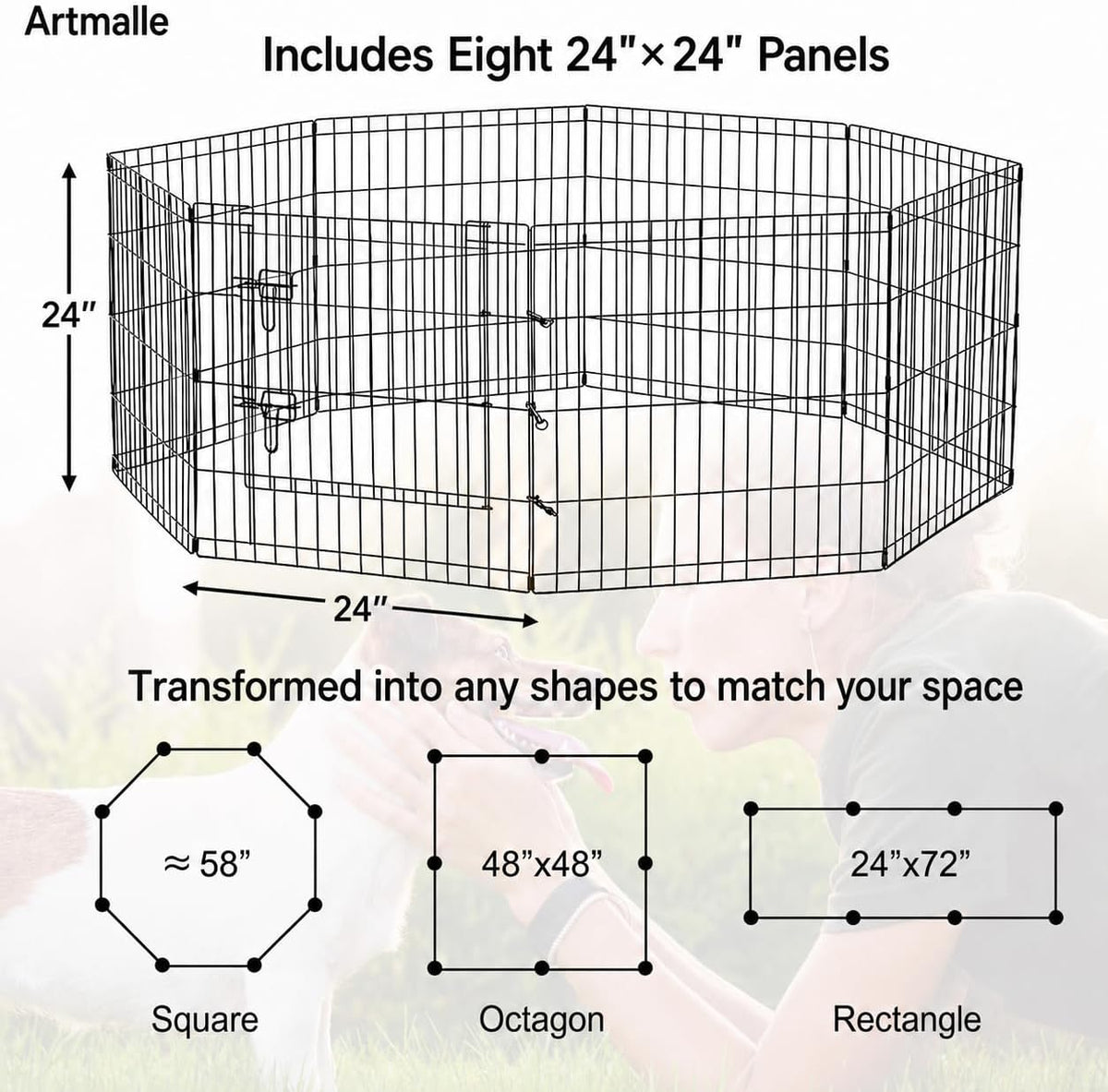Puppy Pet Playpen 8 Panel 24 Inch Indoor Outdoor Metal Portable - 24"H x 24"W, 8 Panels - image 4