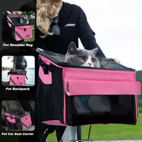 Pet Carrier Bicycle Basket Bag Pet Carrier/Booster Backpack for Dogs - Pink Carnation / 10.6"L x 11.4"W x 11.4"H - image 2