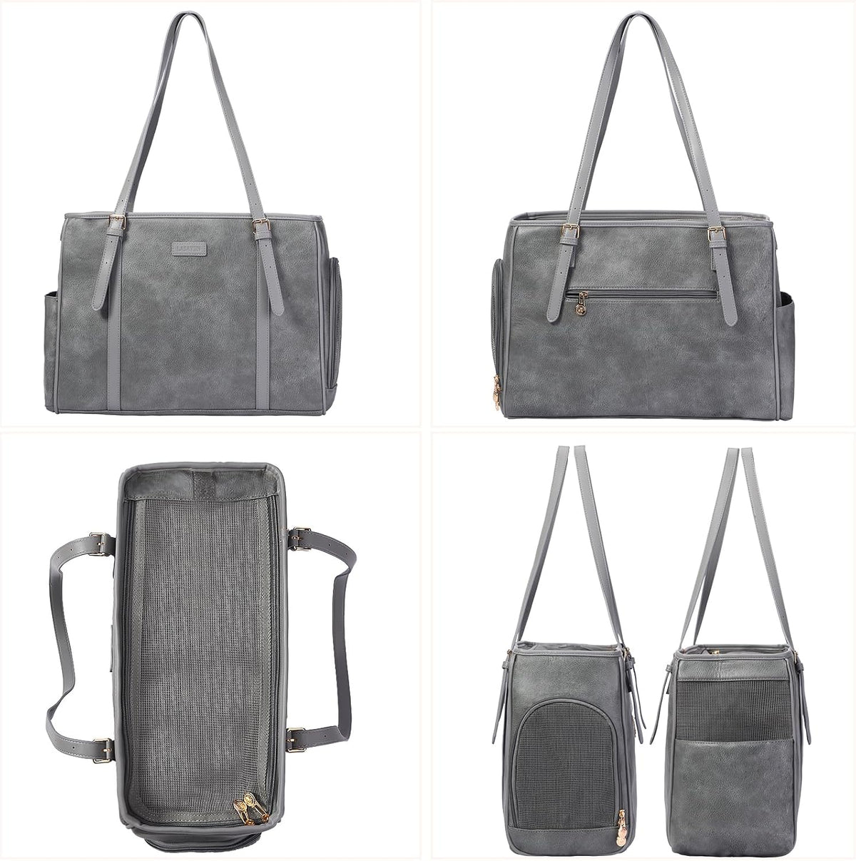 Fashion Dog Purse Pet Carrier Leather Bag for Small Dogs Cats Puppy - Grey - image 3