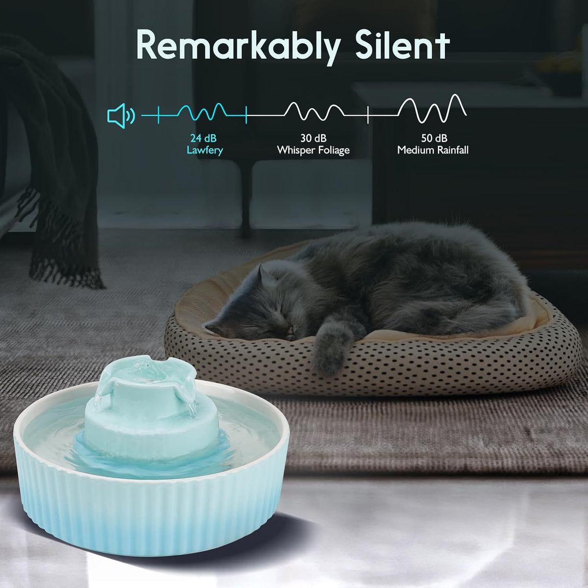 Lawfery Ceramic Cat Water Fountain - Light Blue - image 3