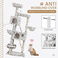 SHA CERLIN 65in Larger Cat Tree Tower Condo for Indoor Kitties/Multi-Level Furniture Activity Center with Wide Base/Cozy Plush Perches/Baskets/Sisal Scratching Posts and Hammock/White & Black Spot