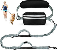 Hands Free Dog Leash with Pouch, Adjustable Waist Belt with Double Padded Handles, Waist Leash for Dog Walking, Dog Leash with Bungee for Medium & Large Dog, Dog Walking Accessories, Olive