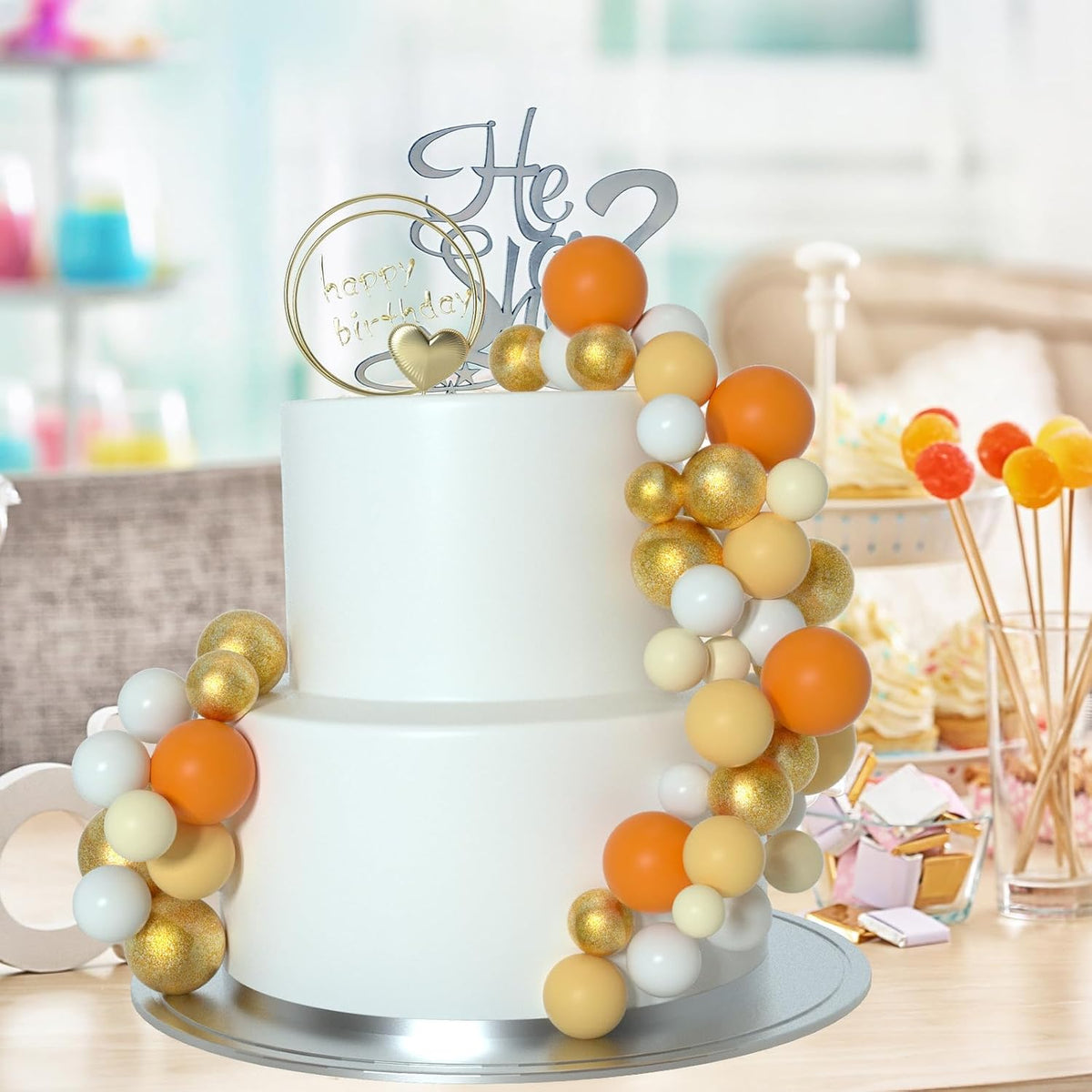 ASTARON 50 Pcs Ball Cake Topper Sticks Mini Balloons for Cake - Orange Yellow Series - image 4