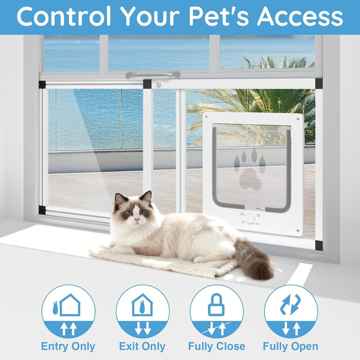 Sliding Cat Door for Window, Fits 32"-37" Width Window - White / Fit Window: 37"-45" Width - image 3