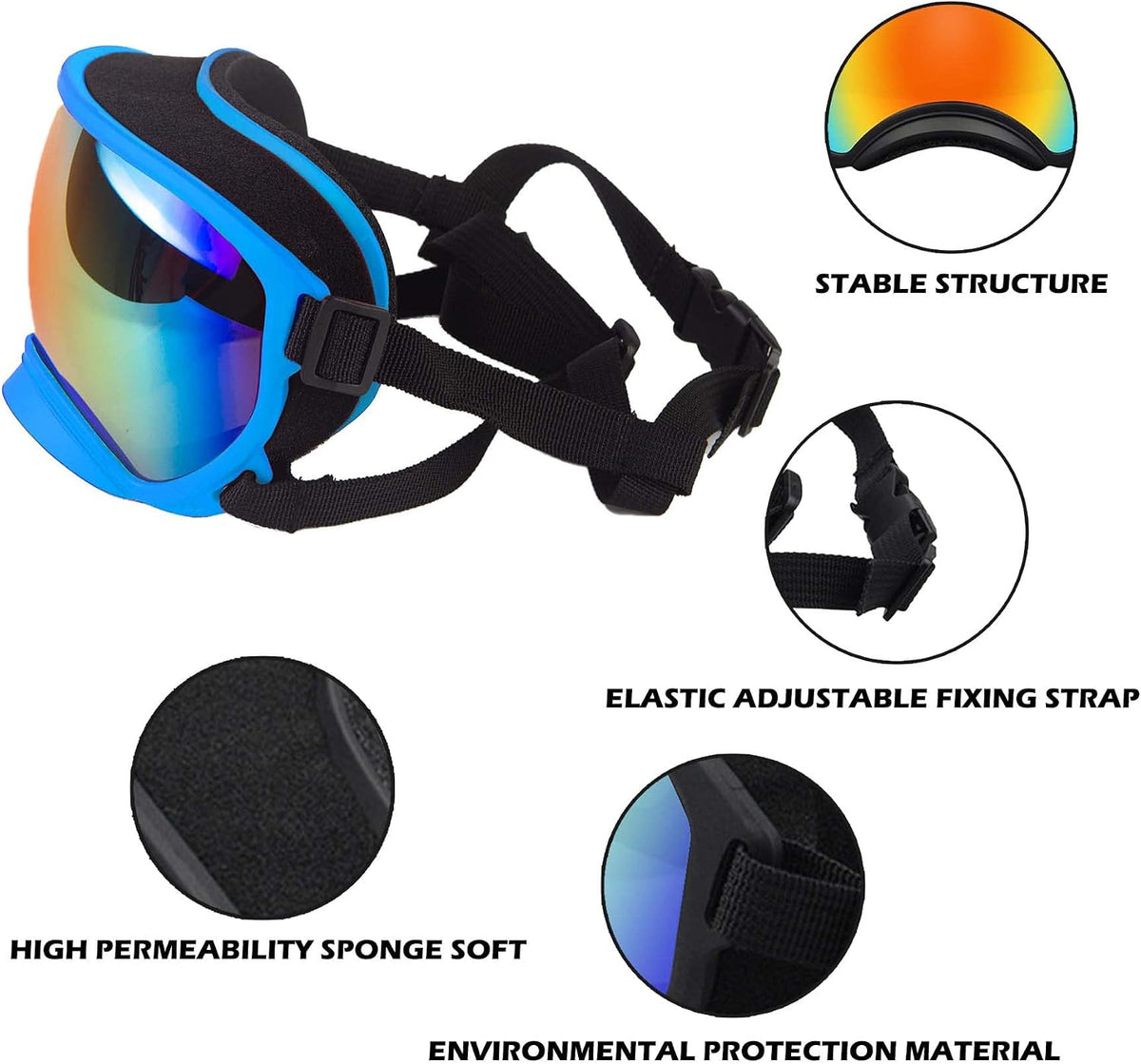Medium Dog Sunglasses with Adjustable Strap UV Protection - Large size-Blue frame colored lenses - image 4