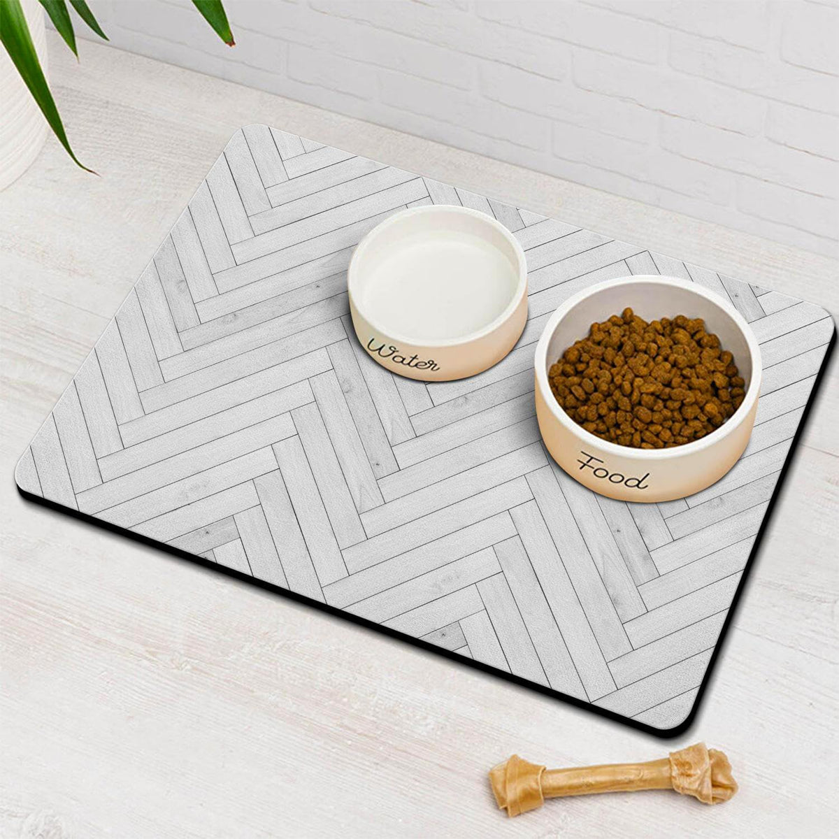 Dog Food Mats for Floors Absorbent, Pet Cat Food Mat - M(16"×24") / 01-White