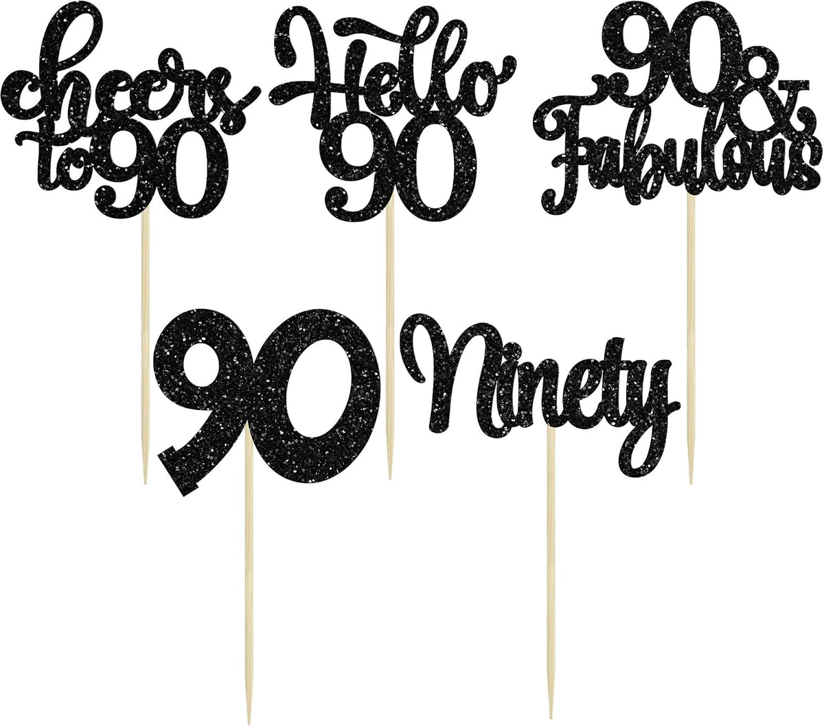 30pcs 16th Birthday Cupcake Toppers - 90th / Black - image 3