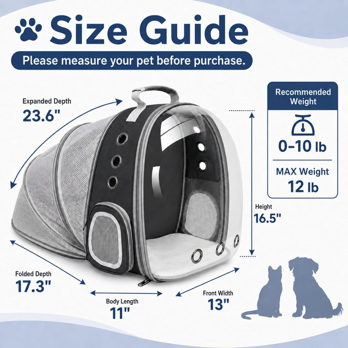 Expandable Cat Carrier Backpack with Bubble Window - Black - image 2