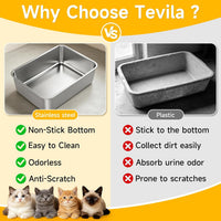 Stainless Steel Litter Box with Scoop, Small Metal Pan for Cats - silver - image 4