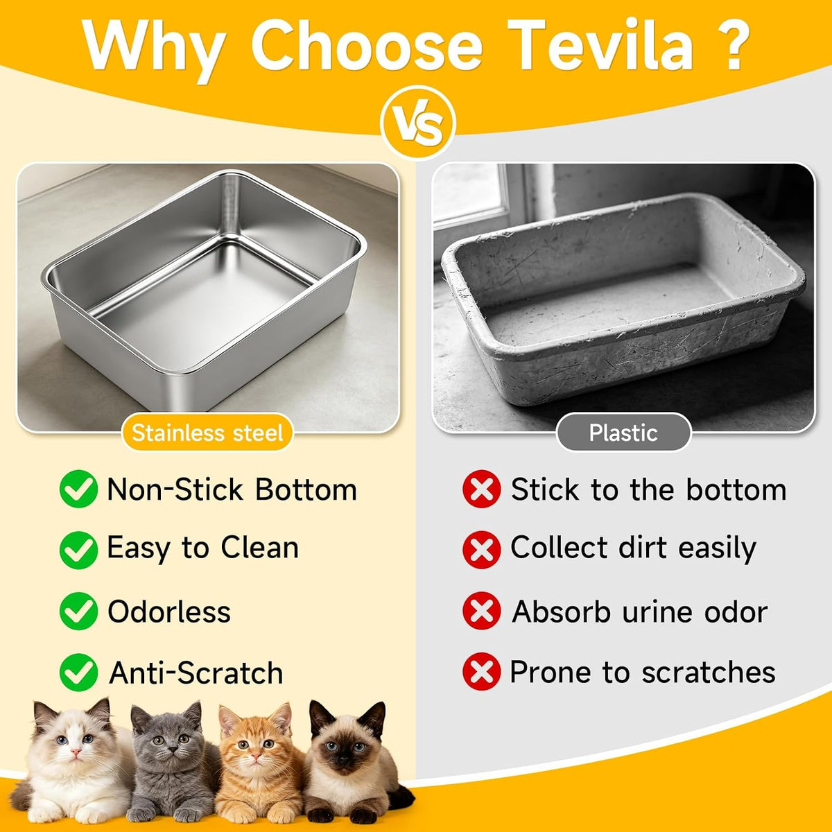 Stainless Steel Litter Box with Scoop, Small Metal Pan for Cats - silver - image 4