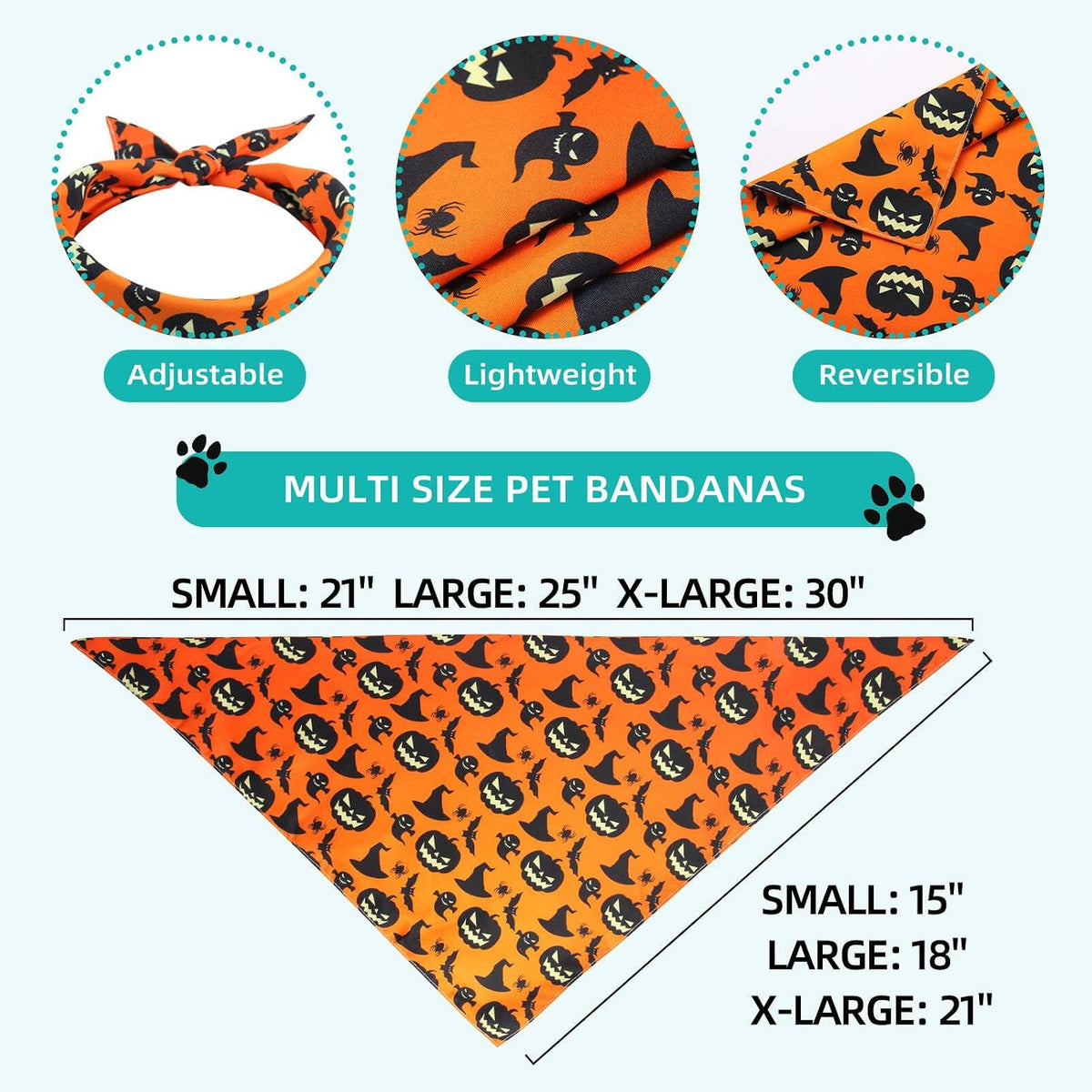 XLarge reversible Halloween dog bandana with jack-o'-lantern and bat print - view 2