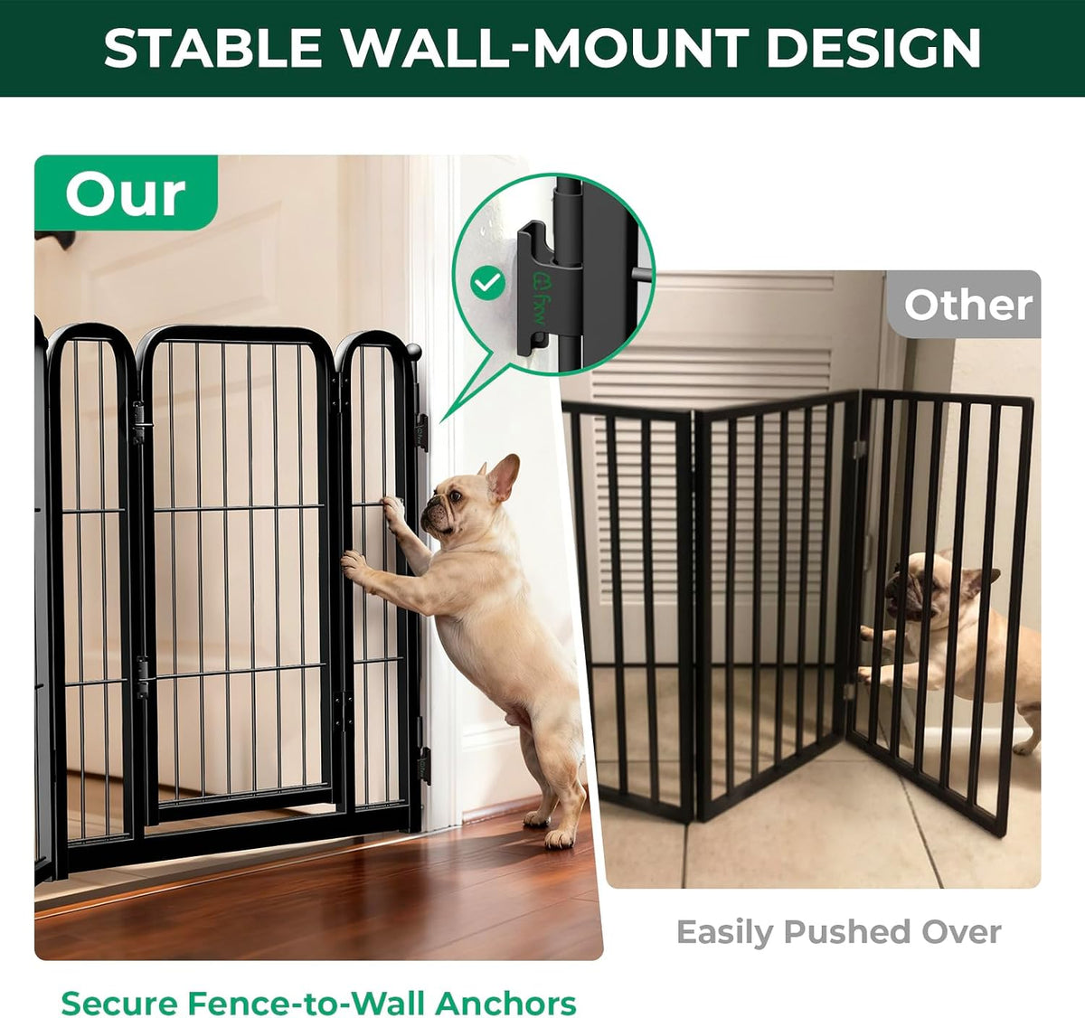 FXW Dog Gate, Extra Wide Adjustable for Openings Up to 219" - Black / Up to 69" W【2 Panels + 1 Door】 / 24"H - image 3