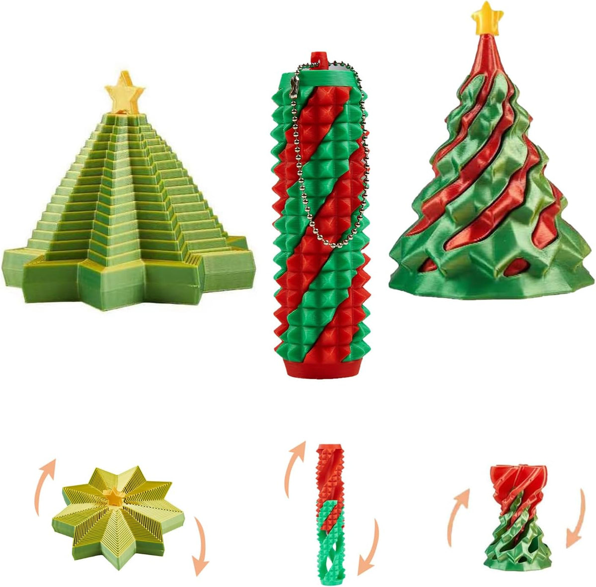 Four 3D printed Halloween spiral pumpkin passthrough fidget toys