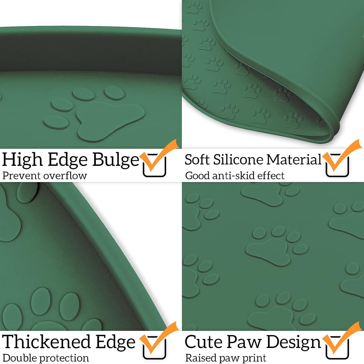 Dog Food Mat Spill-Proof Silicone Dog Bowl Mat Raised Edge Pet - Hunter Green / 19"L x 12"W - image 4