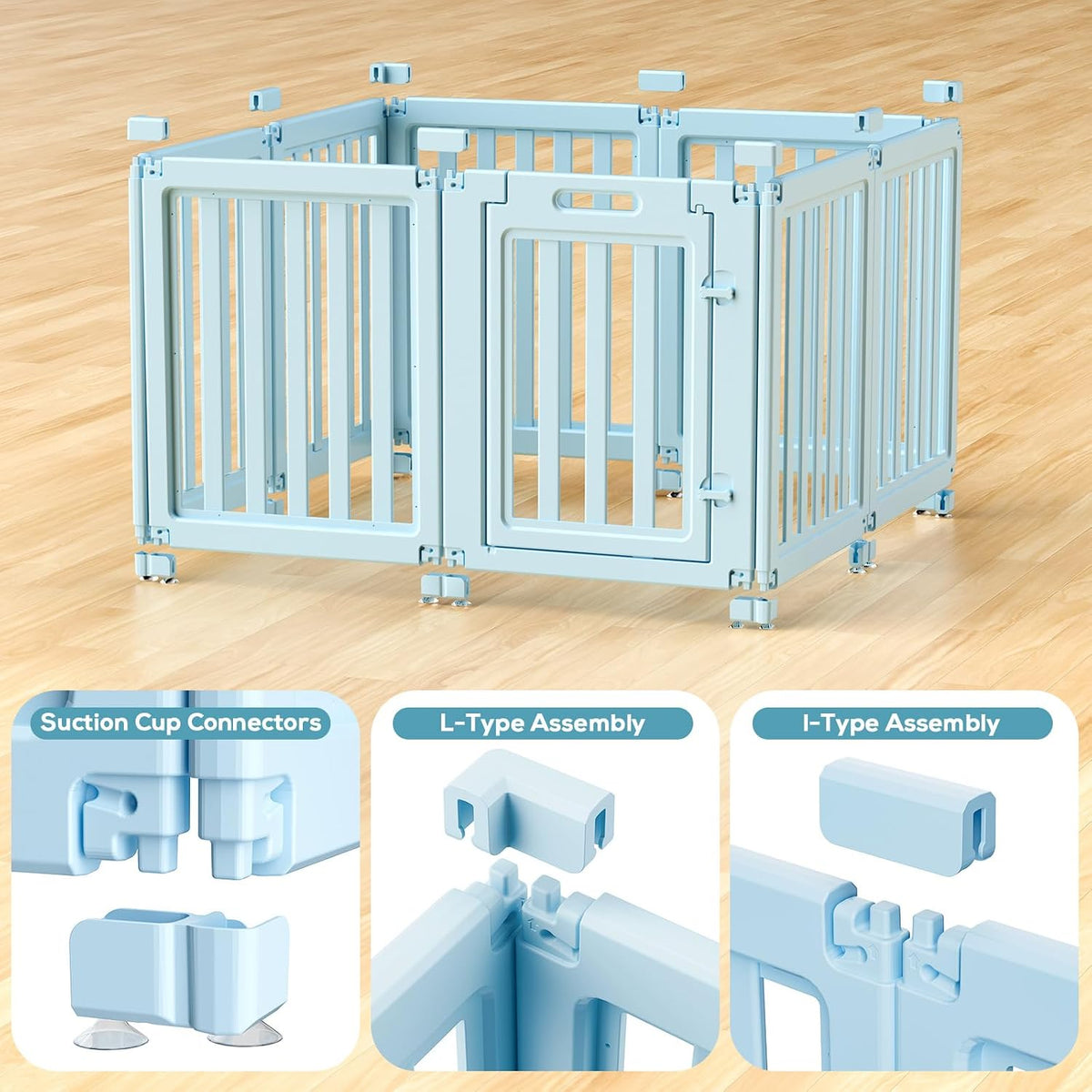 Dog Playpen Indoor, Puppy Playpen, White 23.6" H, 10 Panels - blue / 8 / 23.6 inch Height - image 4