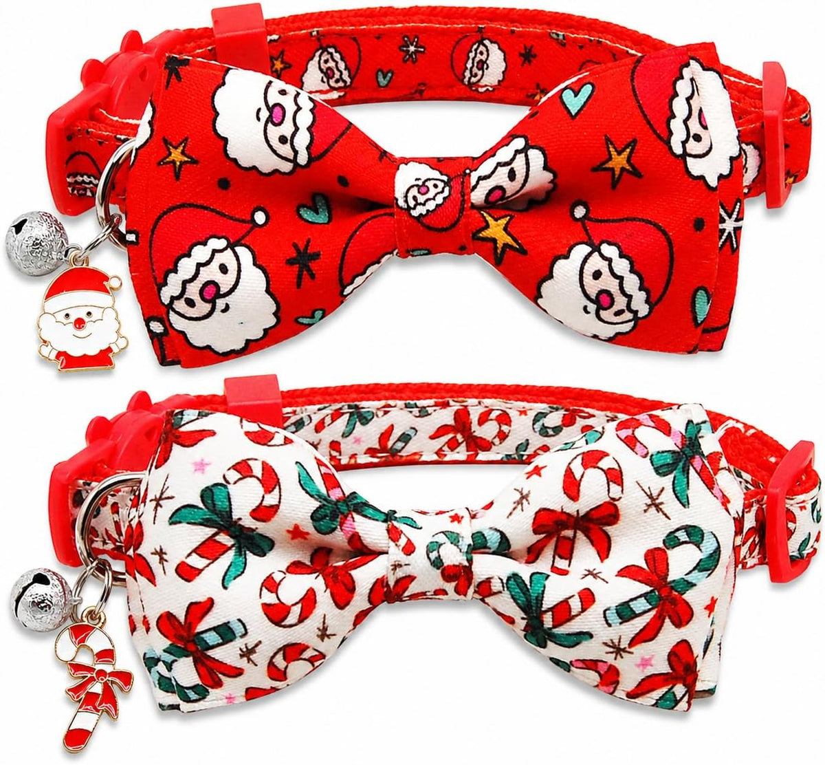 2 Pack Halloween Cat Collars with Bells, Breakaway - Santa & Candy Cane