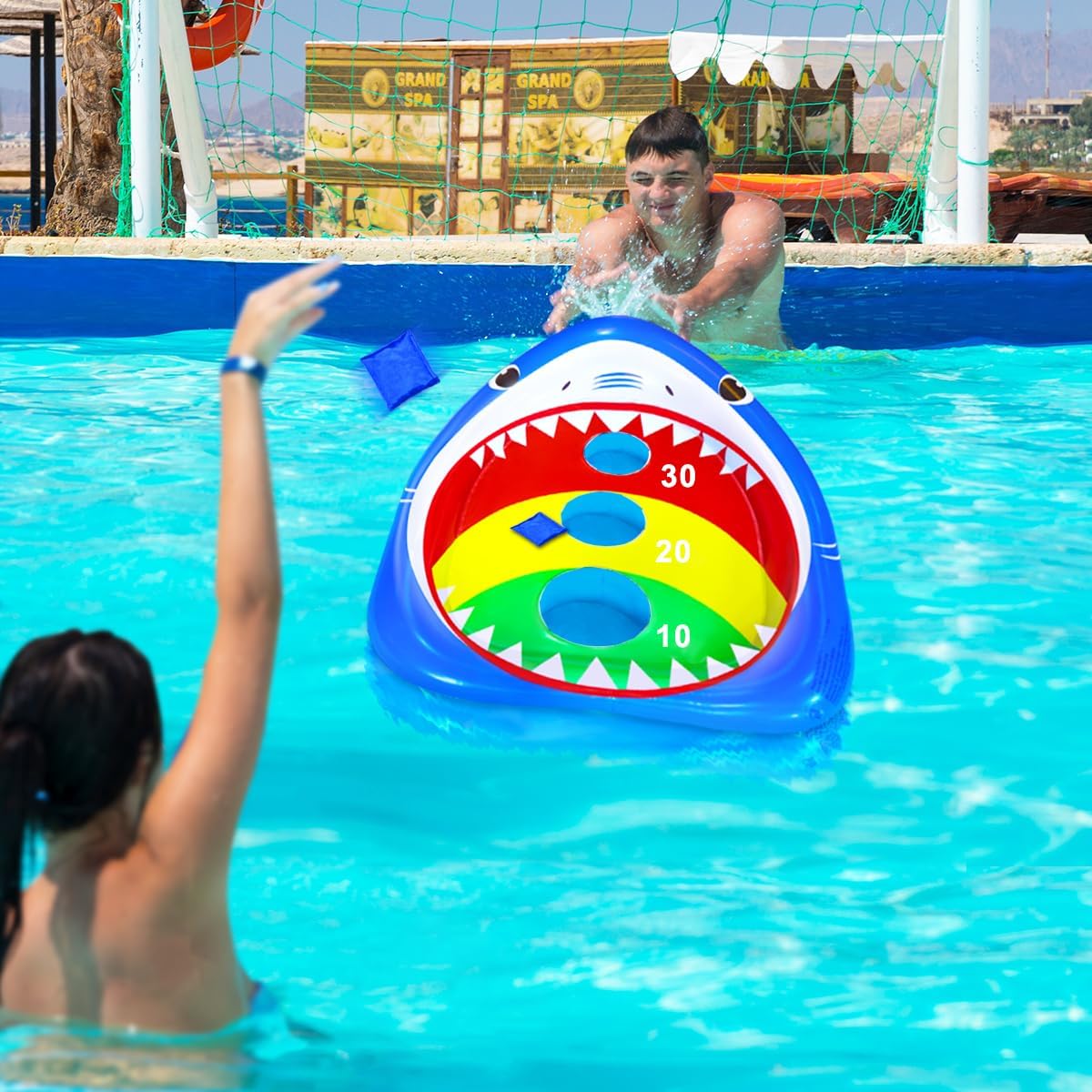 JOINBO inflatable shark pool cornhole board floating with 3 bean bags - view 9
