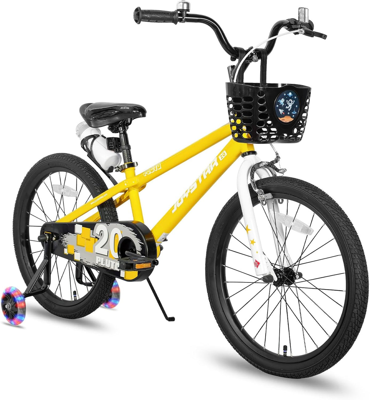 JOYSTAR Pluto 12-20" Kids Bike with Light Up Training Wheels – Fun for Kids & Family - Yellow / 18 Inch with Flash Training Wheels & Kickstand