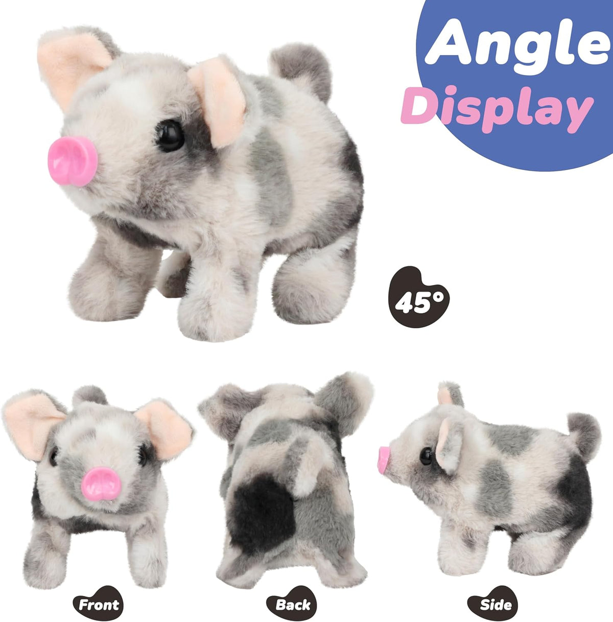 Hopearl Walking Gray Tabby Cat Interactive Electronic Pet Plush Kitty - Pig-Spotted - image 2