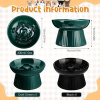 Tioncy 2 Pcs Ceramic Elevated Slow Feeder Cat Bowl - Dark Green, Black / 2 - image 2