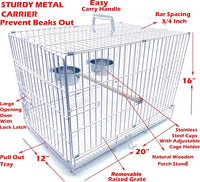 Pet Products Metal Portable Travel Vet Bird Parrot Carrier Cage Prevent Beaks Out White, 19-Inch by 12-Inch by 16-Inch