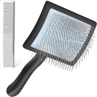 Dog Slicker Brush for Shedding and Grooming Medium or Long Haired Cats, Extra Long & Soft Pin Slicker Brush for Removes Loose Hair, Tangles, Knots, Undercoat, Free Pet Comb, Large Black