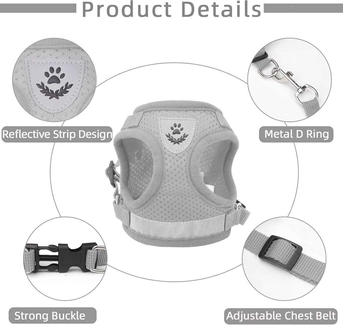 Cat Vest Harness and Leash Set - Gray / Small (Chest: 11"-13") - image 4